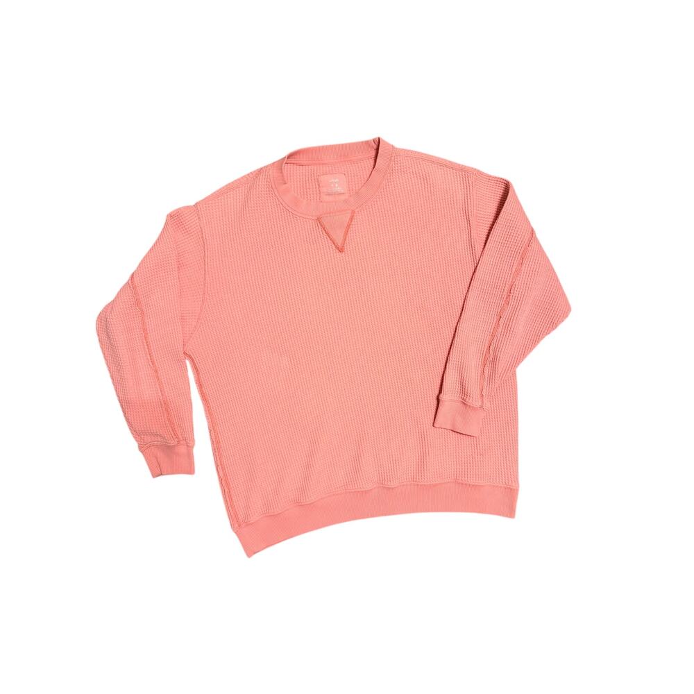 Aerie Coral Pink Waffle Knit Oversized Crewneck Sweatshirt Women's Medium